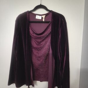 Kathie Lee Women's Deep Purple Velvet Sparkly Shirt Cardigan. XL